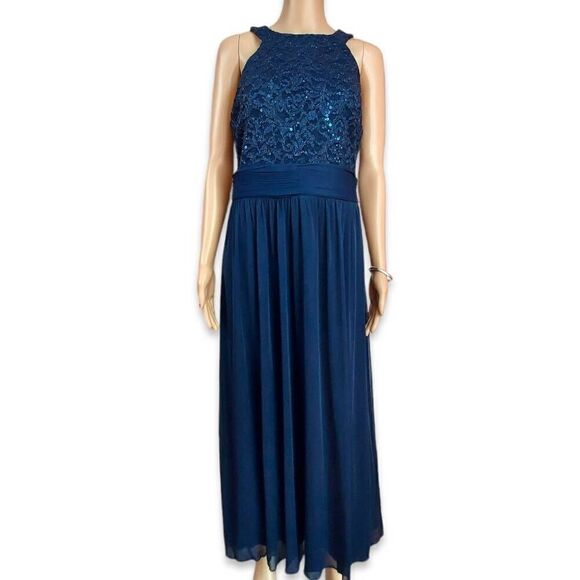 Davids Bridal Navy blue and sequined prom, evening dress - Picture 1 of 7